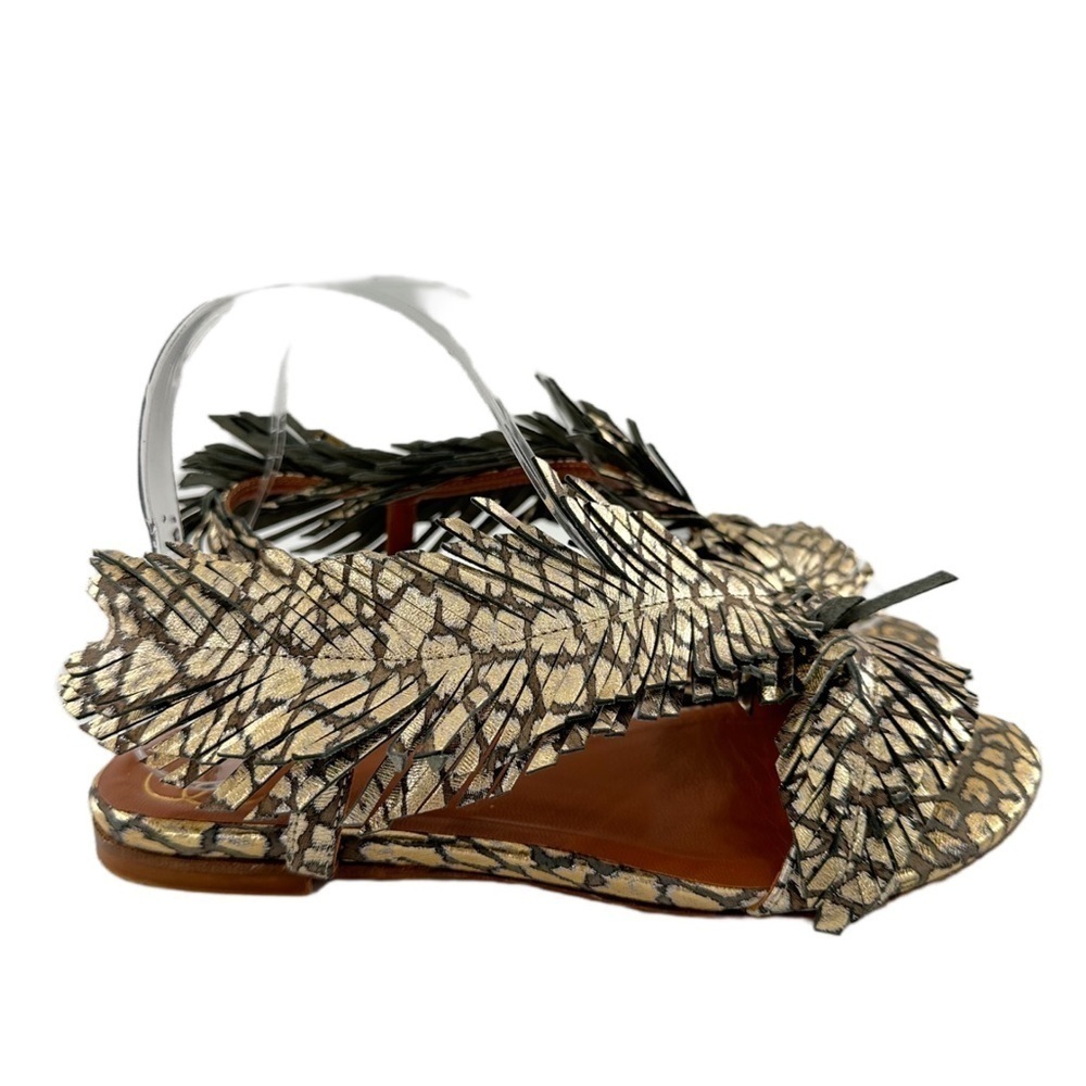Baldowski womens gold leather sandals size 37 feather festival